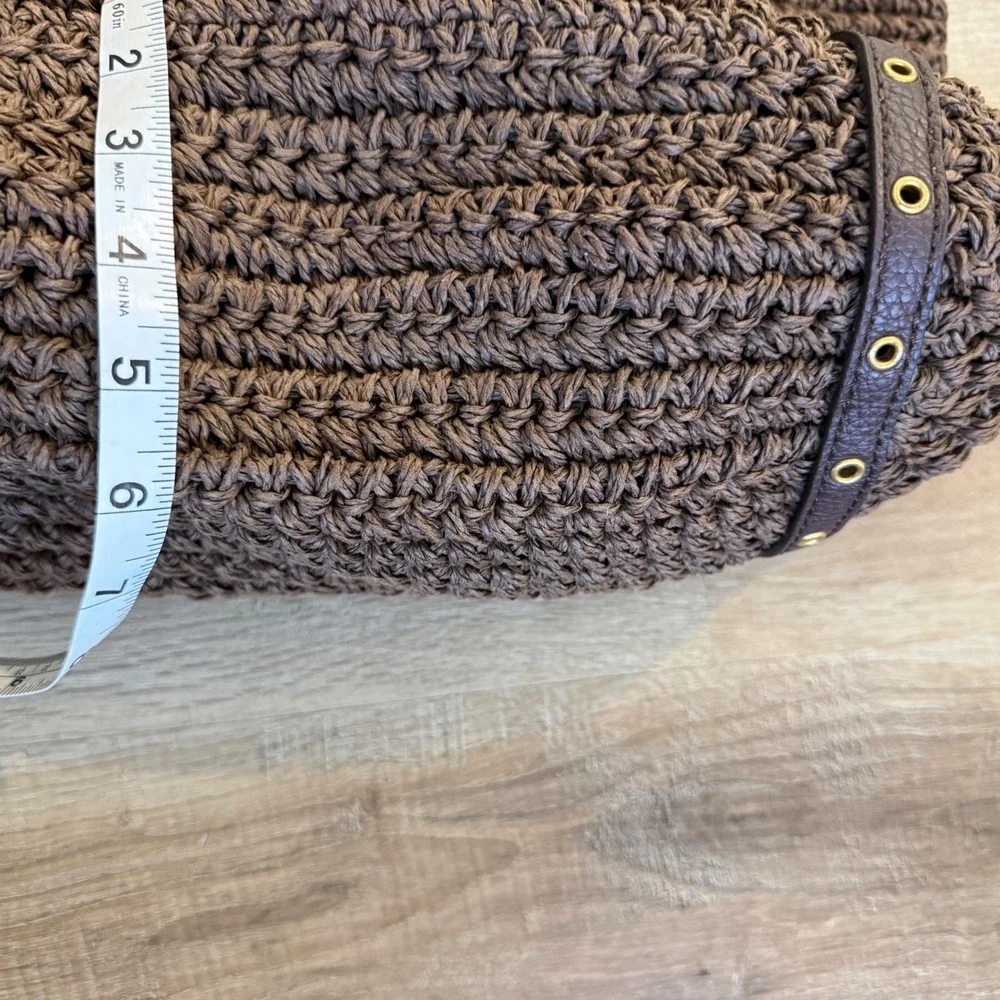 Lauren Ralph Lauren Brown Crochet Paper Straw Hobo Shoulder Bag Tote Large - Picture 13 of 13
